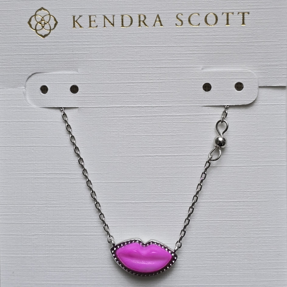 Kendra Scott Pink Lips Silver Pendant Necklace In Hot Pink